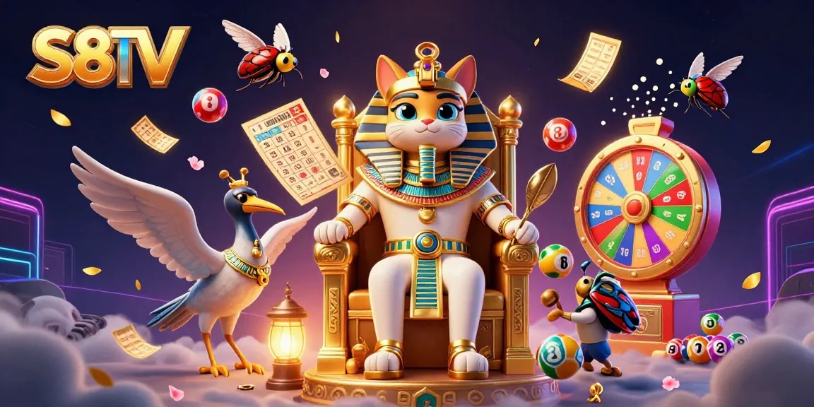 Experience S8TV's vibrant online gaming world with Egyptian characters and exciting lottery elements.