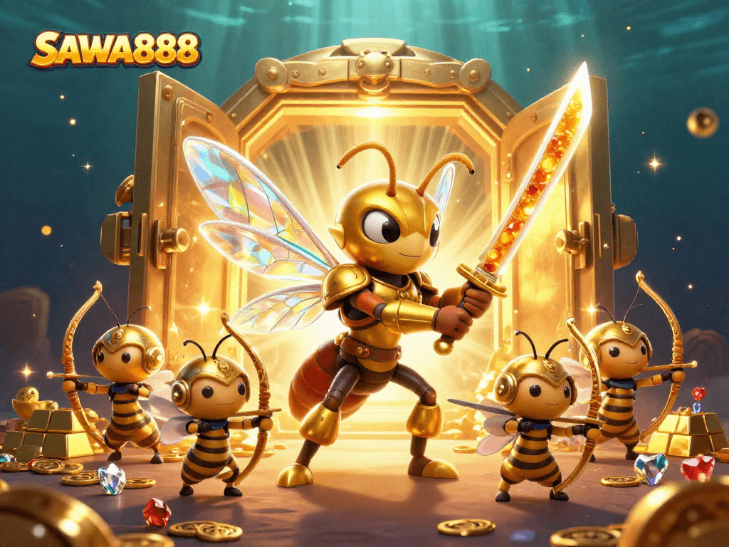 Experience exciting gameplay on SAWA888 with dynamic characters and treasure-filled casino elements.