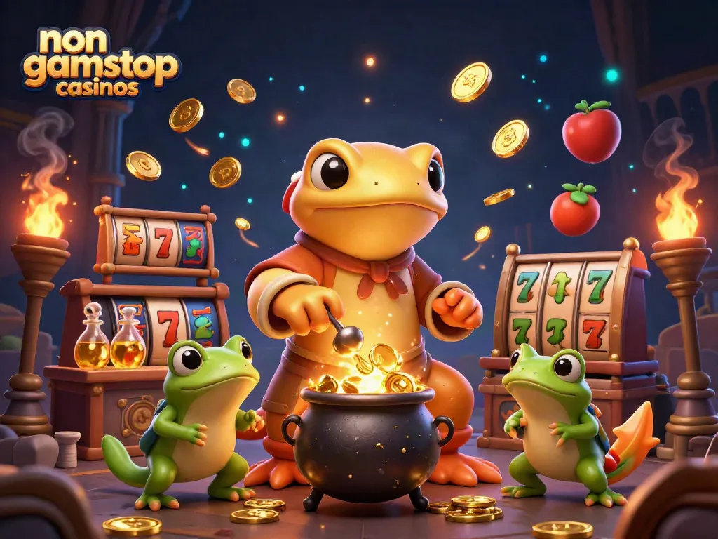 Experience rich gaming action with non gamstop casinos featuring golden elements and vibrant characters.