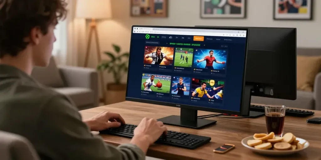 Engaging online gaming experience at https://tx88bet.vip/ with a user-friendly interface in a cozy setting.