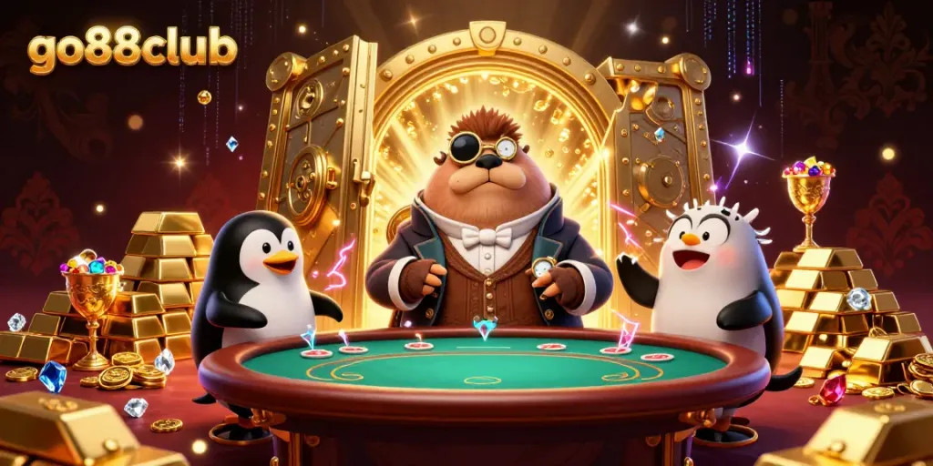 Engage in thrilling gameplay with go88club at an underwater poker table with vibrant characters.