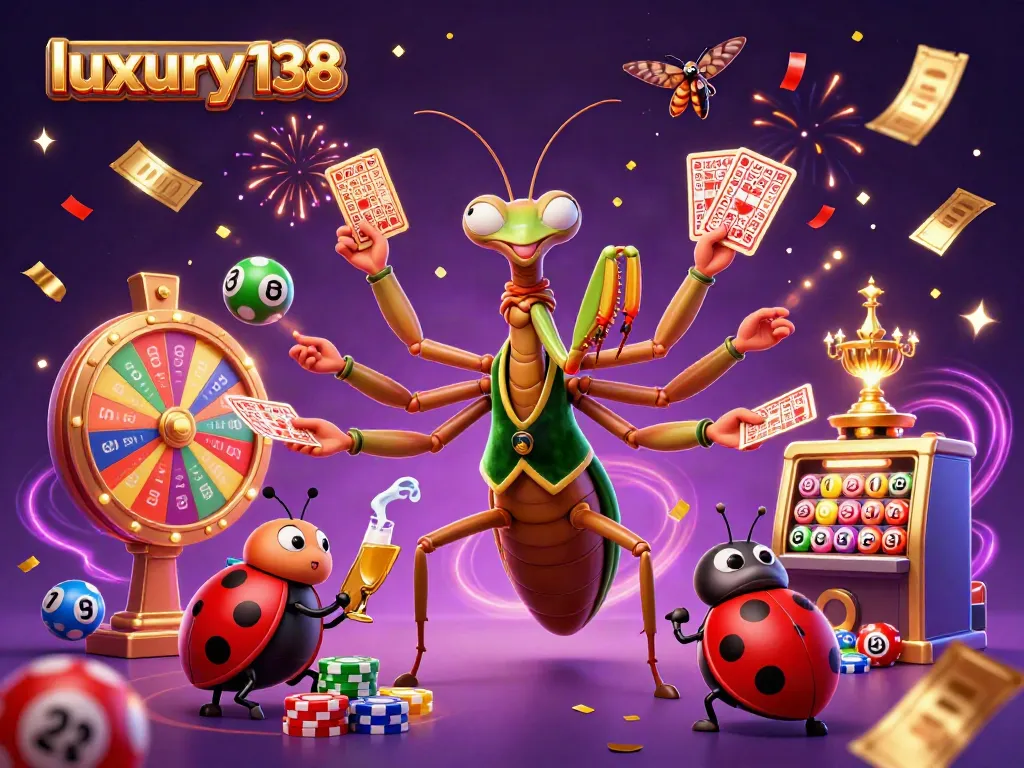 Experience luxury138 with vibrant casino elements as a mantis dealer and ladybug pit boss bring excitement to online gambling.