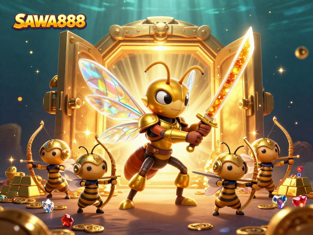 Experience exciting gameplay on SAWA888 with dynamic characters and treasure-filled casino elements.