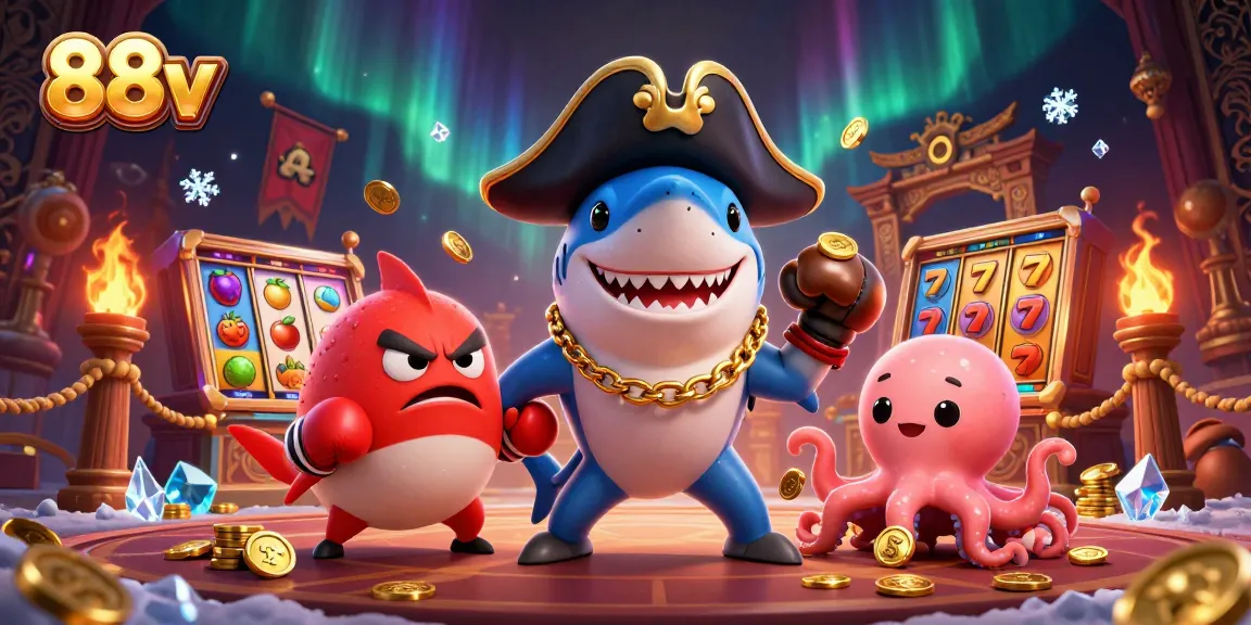 Experience thrilling slots with 88vv: Pirate shark, pufferfish, and octopus join forces in a dynamic casino scene.