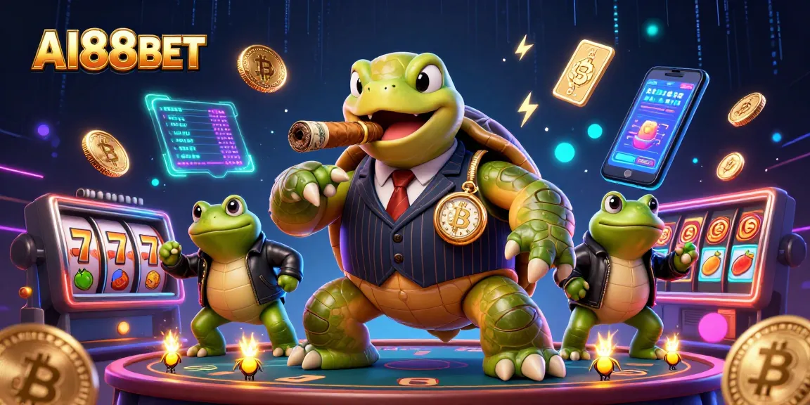 Engage in thrilling gameplay at AI88BET with a vibrant illustration of a snapping turtle and bullfrog enforcers.